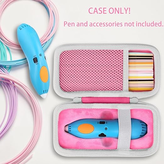 co2CREA Hard Case for 3Doodler Start+ Essentials (2024) 3D Pen Set - Storage Organizer with Custom Slots for Art Activity Set, Printing Filament Refill and USB Charger, Pink Case + White Zipper