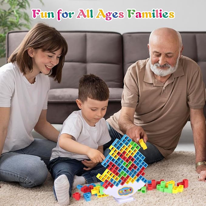 48 Pcs Tetra Tower Game,Family Board for 2 Players Family Games, Building Blocks Stacking Balance Games Toys for Kids, Adults, Friends, Classroom, Family and Travel Party