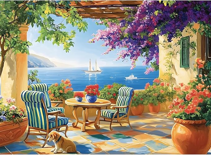 500 Pieces Puzzle for Adults, Beach and Boat Jigsaw Puzzle 500 Piece, Puppy and Colorful Flower 500 Pieces Jigsaw Puzzle, Challenging Game Home Decor Toy for Adults Kids Seniors 20.5 * 15 in