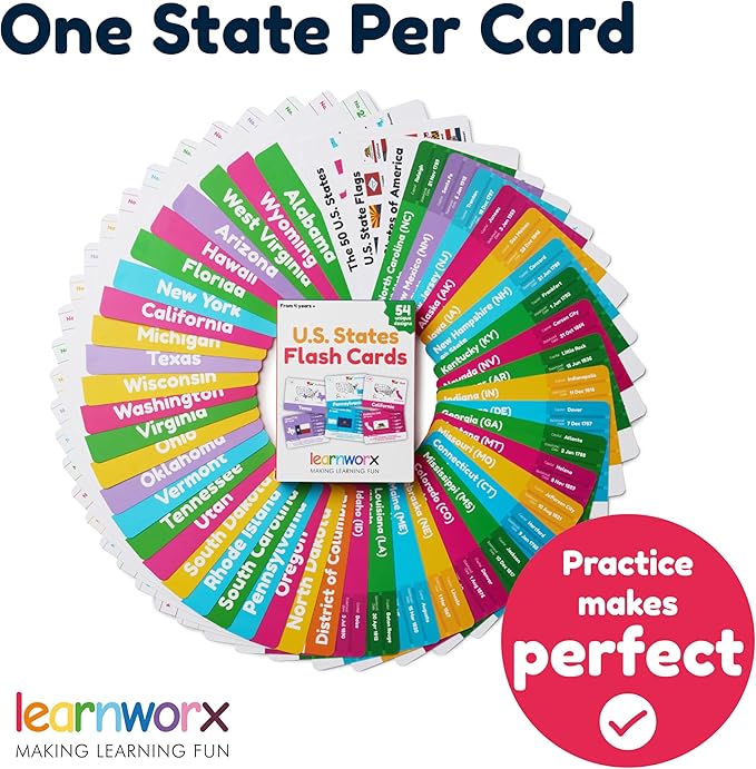 U.S. States Flash Cards for Kids | 50 State Geography Cards with Capitals, Flags, State Birds & More | Educational Flashcards for Learning U.S. History & Facts | Ages 4, 5, 6,7, 8, 9, 10