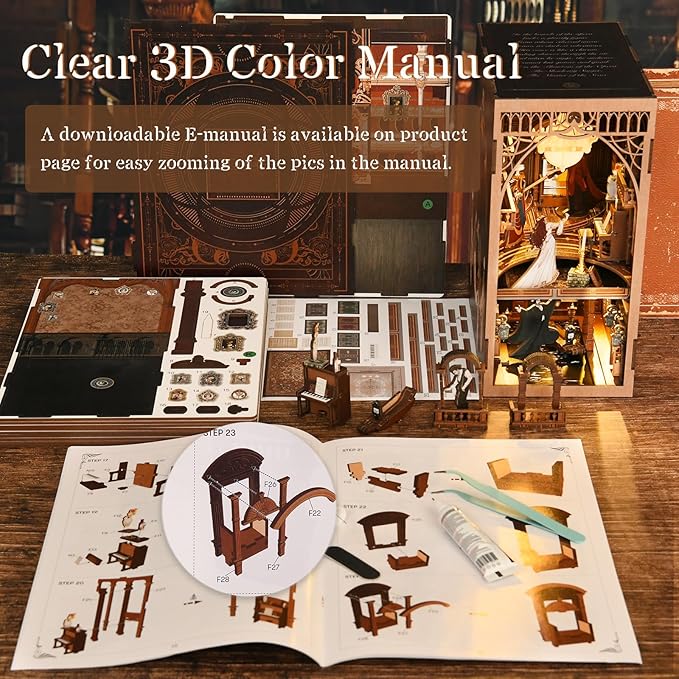 Book Nook Kit, DIY Miniature Dollhouse Booknook Kit, 3D Wooden Puzzle Bookend Bookshelf Insert Decor with LED Light for Teens and Adults (Phantom of The Opera)