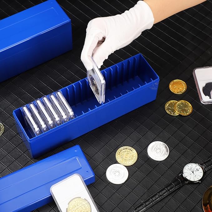 Wenqik 6 Pcs Plastic Coin Storage Box Case with 20 Slab Coin Holders - Collection Box for Collectors, Home, Office, Bank Supplies(Blue)