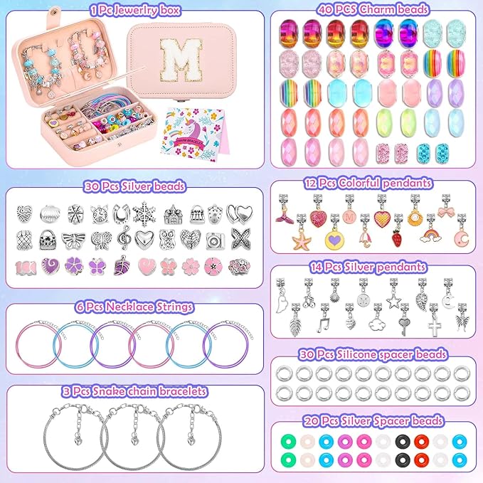Bracelet Making Kit with Jewelry Box Charm Beads for Jewelry Making Kit DIY Bracelet Craft Kit Cute Birthday Valentine Gifts Christmas