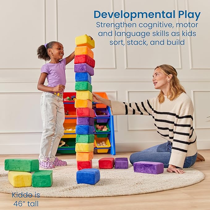 ECR4Kids SoftZone Stack-A-Brick, Foam Blocks, Assorted, 24-Piece