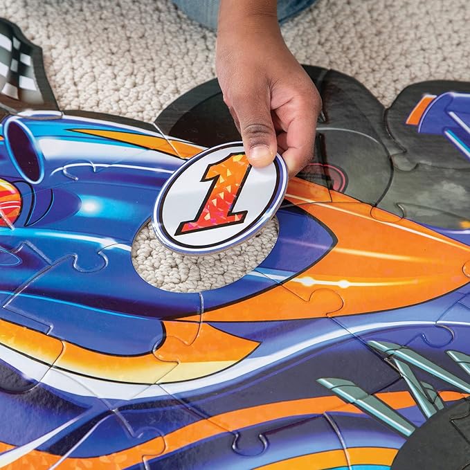 Peaceable Kingdom Giant Floor Puzzles with Uniquely Fun Shaped Pieces for Kids Ages 3+ Gifts for Boys and Girls - Racecar