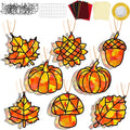32 Sets Fall Thanksgiving Suncatchers Craft Kit DIY Window Stained Glass Effect Autumn Harvest Paper Crafts Home School Classroom Decoration Kid Birthday Gift Creative Art Project Activity Game