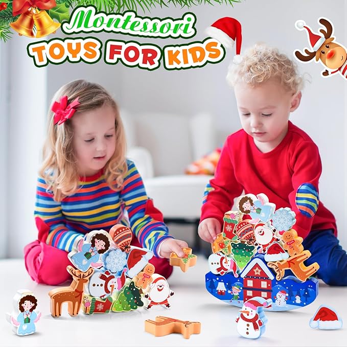 Christmas Kids Gifts Stacking Toys for Kid 3-10 Stocking Stuffers for 4 5 6 7 8 9 10 Year Old Grandkids Girls Boys Wooden Blocks Toy Balance Competition Game Birthday Gift for Kid Ages 5-7