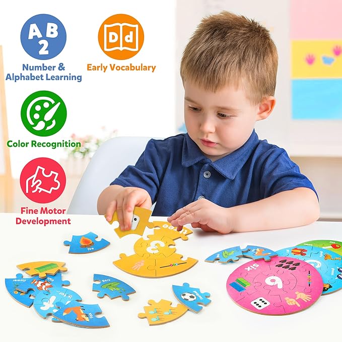 SYNARRY Number and Alphabet Puzzles for Kids Ages 4-6, Alphabet Learning Toys for Kids Ages 3-5, ABC Puzzles Preschool Learning Activities Educational Toys Gifts for 3 4 5 6 7 8 Year Old Boys Girls