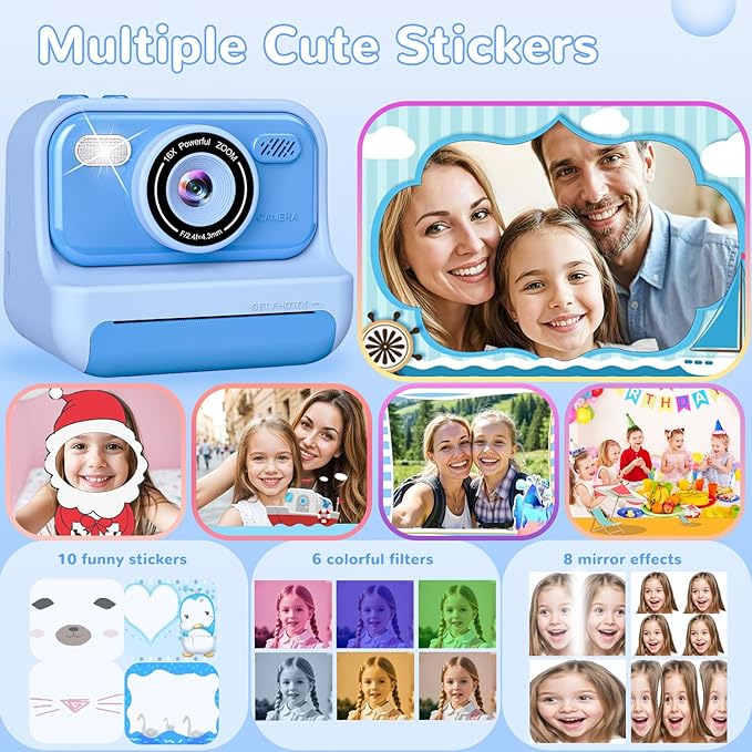 Kids Toys Instant Print Camera,2.4 Inch Screen Kids Instant Cameras, Christmas Birthday Gifts for Girls Age 3-12, Portable Toddler Toy for 3 4 5 6 7 8 9 10 Year Old Girls Boys