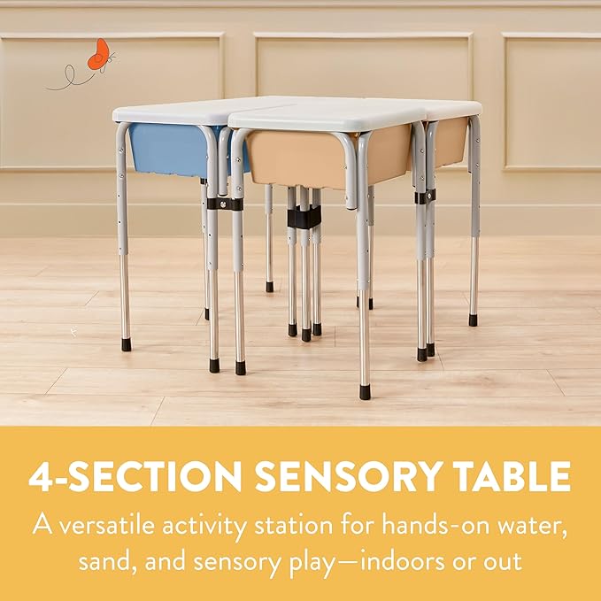 Quad Sensory Tables with Lids, Adjustable Table, Sand/Powder Blue