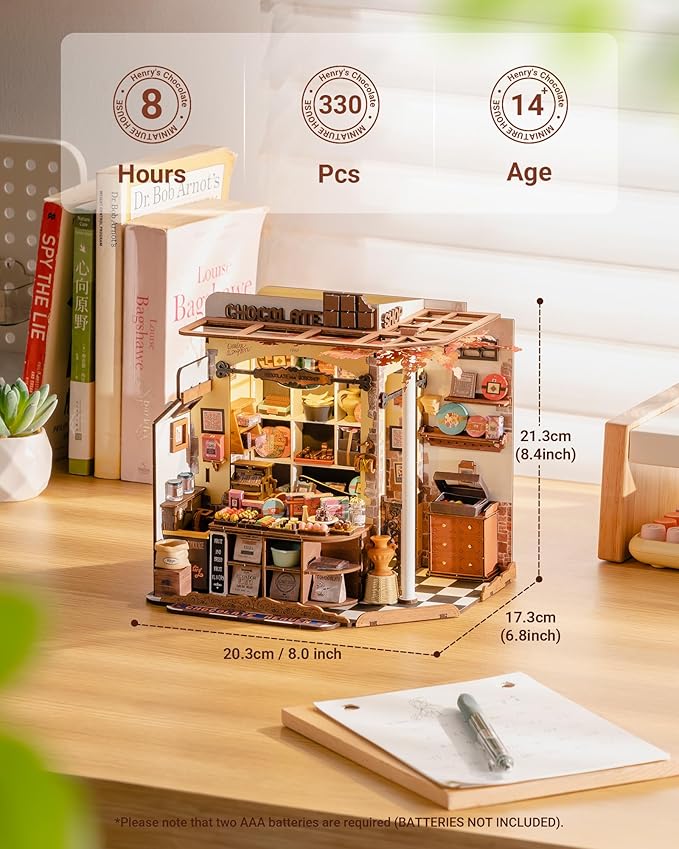 ROBOTIME DIY Miniature House Kit, Tiny House Building Kits，Mini Wooden Furniture Kit for Adults, Dollhouse for Birthday Christmas Craft Hobbies Gift（Henry's Chocolate）