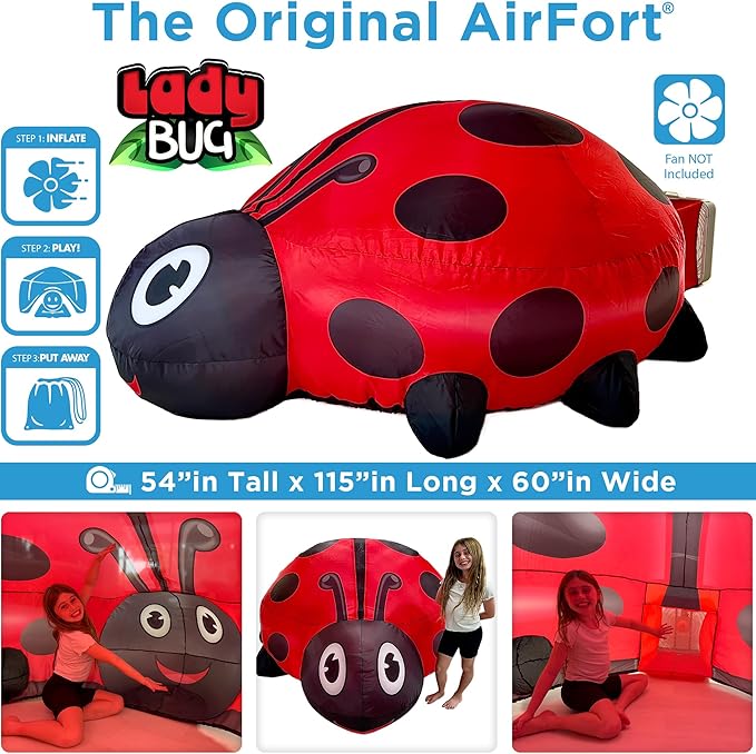 The Original Patented AirFort - Build A Fort in 30 Seconds, Inflatable Fort for Kids, Play Tent for 3-14 Years, A Playhouse Where Imagination Runs Wild, Fan not Included (Ladybug)
