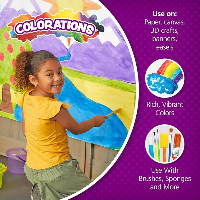 Colorations Washable Tempera Paint, Classroom Art Supplies, School Paints, Gallon Size, 12 Colors, Non Toxic, Bright Bold Color, Kids Paint, Craft, Hobby, Fun, Crafting Supply, Paint Set