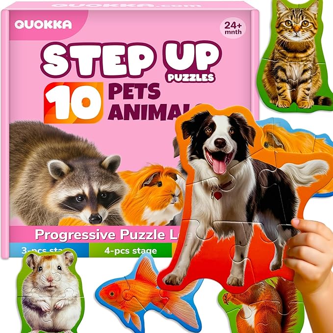 QUOKKA Toddler Puzzles Ages 2-4 - Large Floor Puzzles for Kids 3-5 - 8 Realistic Animal Shapes - Extra Thick Cardboard - Preschool Learning Game - 40 Big Piece Gift for Toddlers 1-3 Years Old