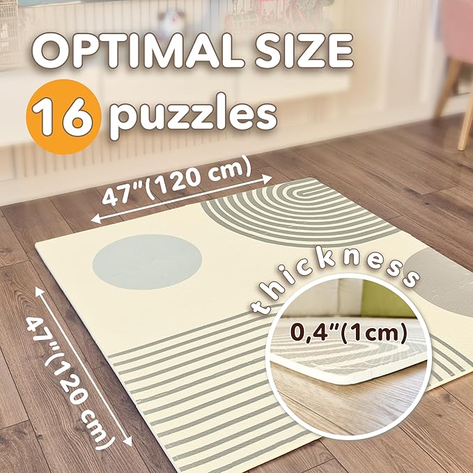 Cateam Baby Play Mat 47x47 inch – Boho Style Soft EVA Foam Puzzle Tiles for Floor, Toddlers & Kids – Non-Toxic Interlocking Squares for Nursery, Gym & Playroom