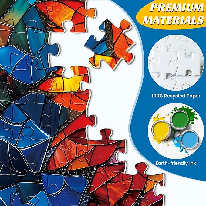 Puzzles for Adults 500 Pieces - Challenging Flower of Life Stained Glass Puzzle, Crystal Puzzle for Adults, Impossible Cool Mosaic Puzzles for Teens 12-16, Perfect for Game Nights 20.5X 15in