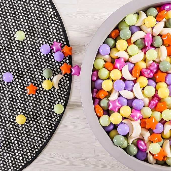 GOGOSO Ball Pit Balls Stars Moon Shapes Plastic Pitballs for Toddler Play Tent Baby Photo Props Kids Pool Water Toys Kiddie Pool Party Decor,Orange Green Purple,100pcs