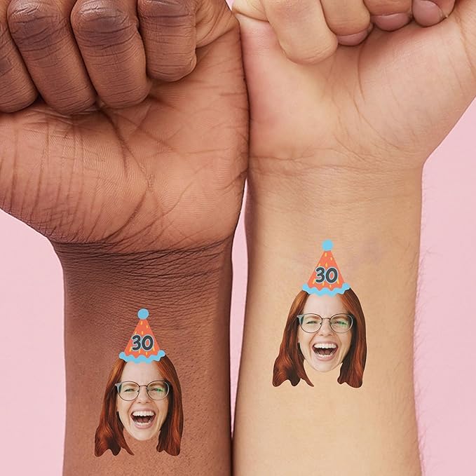 Big Dot of Happiness Custom Photo Party Time - Happy Birthday Party Favors - Fun Face Temporary Tattoos - Set of 12