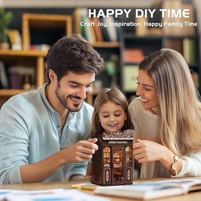 DIY Miniature House Kit, Mini House Building Kit, DIY Book Nook Kit, Tiny Model House for Adults to Build, Beginner 3D Wooden Book Nook, for Family Friends (Sweet Chapter)