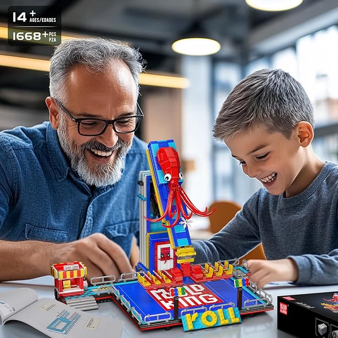 Mould King Octopus Spin Ride Building Blocks Set, Creative Amusement Park Model Kit That Run, City Building Engineering Toy with Motor, Collectible Gift for Teens, Adults(1668 Pcs)