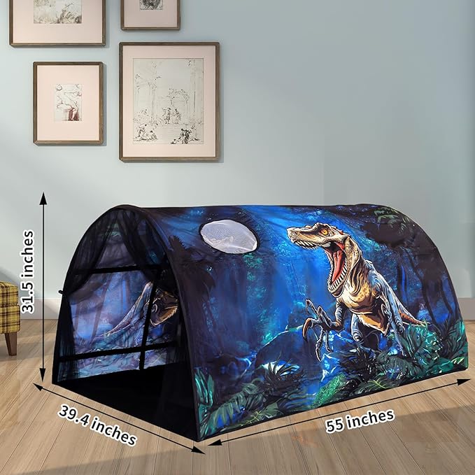 Kids Bed Tent Twin Beds - Zoos and Cars Wonder Play Tents Boys Girls Ventilated Indoor Play Tent Children Promotes Independent Play, Stimulates Imagination Set-Up Playhouse (Dinosaur)