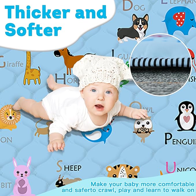 Baby Play Mat，Thick Soft 47" X 47" Playpen mat, Non-Slip and Machine Washable Baby Play Mats for Floor，Crawling Mat for Babies, Toddlers & Infants to Play and Learn (Blue Animal)
