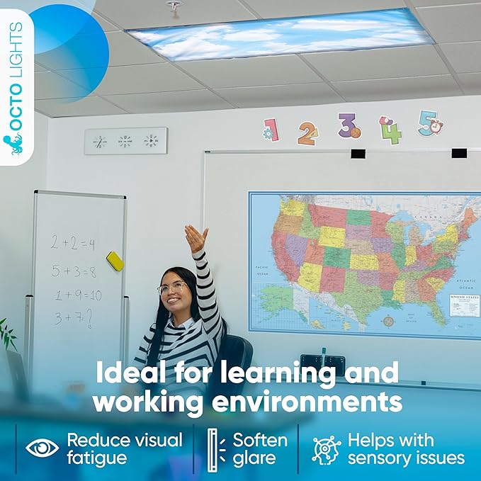 Fluorescent Light Covers for Ceiling Lights - Magnetic Cloud Cover for Fluorescent Or LED Fixture - Must Haves for Teacher Supplies - Classroom, Home, Office Cubicle Decor - Filters Overhead Lighting