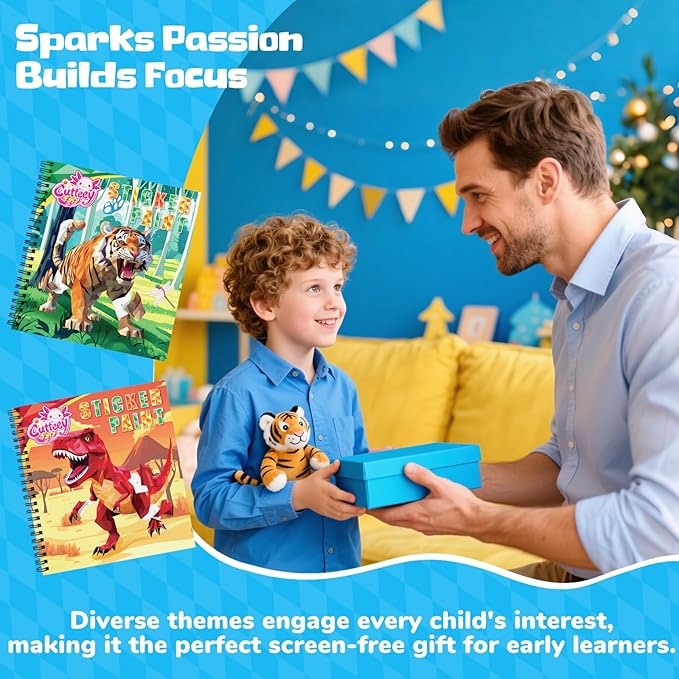 2PCS Paint by Number Sticker Book Travel Activities for Kids Ages 4-10, Road Trip and Airplane Toys for Long Car Rides, Birthday Present, Preschool Classroom Party Gifts