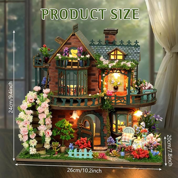Miniature House Kit, Tiny House Kit with LED, DIY Mini House Building Kits for Adults to Building, Unique Gift for Birthday Christmas, Fairy Garden