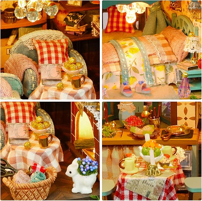Miniature House Kit, Tiny House Kit with LED, DIY Mini House Building Kits for Adults to Building, Unique Gift for Birthday Christmas, Fairy Garden