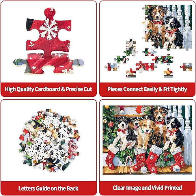 Christmas Puzzle 100 Piece Puzzles for Kids, Christmas Dogs Puzzle 100 Pieces Christmas Puppies Puzzle 100 Piece Puzzles for Adults Christmas Puzzle Puppies Puzzles for Kids Ages 6-10 Brain Teaser