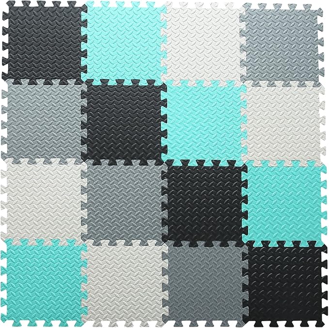 Foam Play Mat for Baby, 0.4 Inch Thick Foam Interlocking Floor Mats, Soft Non-Toxic Baby Playmat, Solid Colored Puzzle Play Mat Kids Floor Mats, 16 Tiles, Black/White/Gray/Tender Green