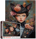 Flowers Girl 1000 Piece Jigsaw Puzzle Vintage Woman Educational Toys for Adults Gifts Beauty Women and Cat 1000 Piece Jigsaw Puzzle for Adults Challenging Puzzle Perfect for Game Nights