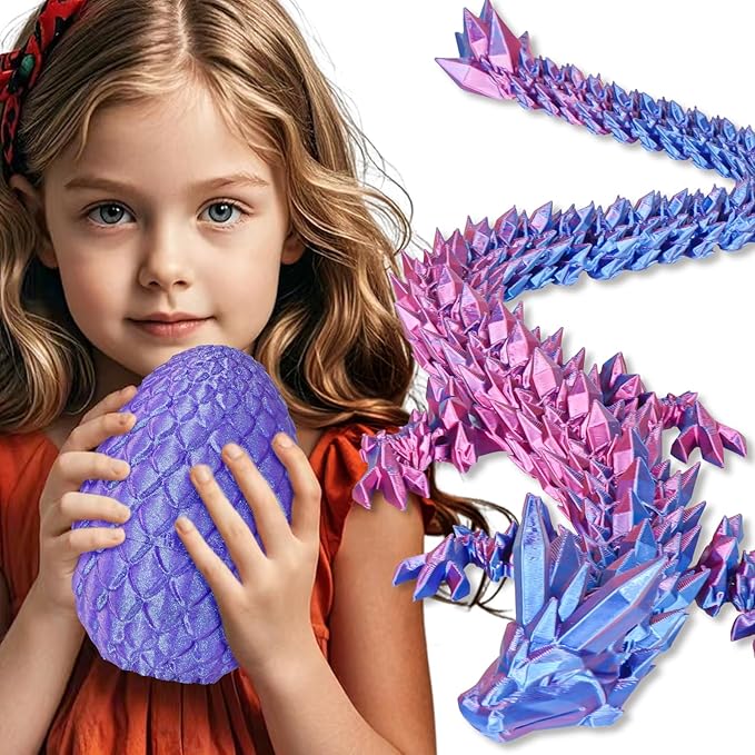Large Dragon Eggs with Dragon Inside, 3D Printed Surprise Funny Gifts for Kids, Articulated Dragon Fidget Toys for Adults, Executive Desk Toys Office Room Décor (Shiny Purple)