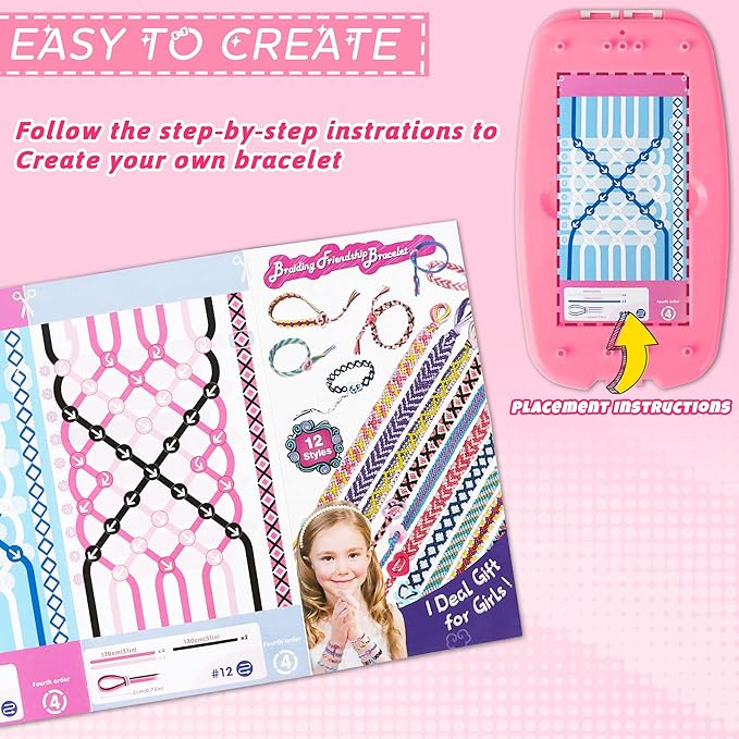 Friendship Bracelet Making Kit for Girls, Arts and Crafts for Kids Age 8-12, Christmas Birthday Gifts for Girl 7 9 11 12 Year Old, DIY Jewelry Making Kit for Girl, Friendship Bracelet Maker Tool