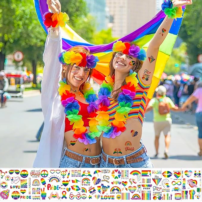 220+ PCS Gay Pride tattoos, 22 Sheets Pride Temporary Tattoos, LGBT Rainbow Tattoos, Waterproof Rainbow Flag Tattoo Stickers for Pride Equality Parades Party