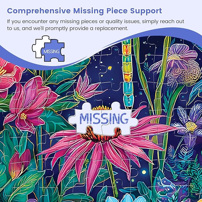 500 Piece Jigsaw Puzzles for Adults, Moonlit Dragonfly in Flower Garden Puzzles for Adults, Fun and Challenging Puzzle for Family Time, Relaxing Gift for Adults, Kids, Seniors, 20.5 x 15 in