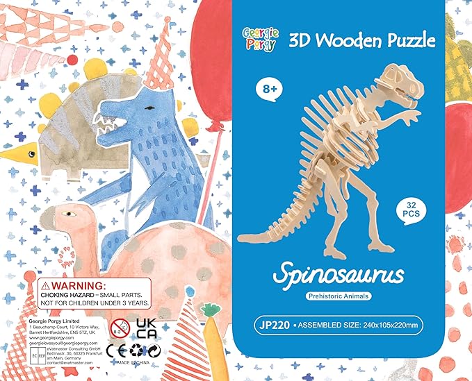 Georgie Porgy 3D Wooden Puzzles for Kids Toys Construction Woodcraft Kits DIY Model Puzzle Kits Birthday Gifts Pack of 3 (T-Rex Spinosaurus Stegosaurus)