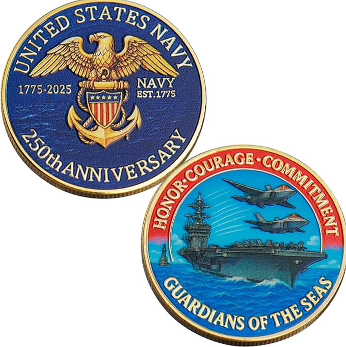 250th Anniversary U.S. Armed Forces Commemorative Coin - Patriotic Military Collectible with Engraved Service Branch Insignia，Patriotic Marine Corps Collectible (Navy)