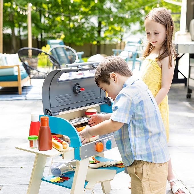 Melissa & Doug Deluxe Wooden Barbecue Grill, Smoker & Pizza Oven, Toy Food & Kids Play Kitchen Accessories, Preschool Learning Toys for Girls & Boys 3+ - FSC Certified