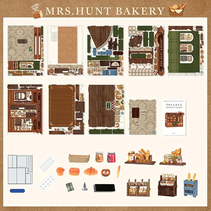 Fsolis Book Nook Kit - DIY Miniature Scene Kit for Adults 3D Wood Puzzles Tiny House Mini Craft Bookshelf Decor Gifts for Women Teenagers Book Lovers (MRS.Hunt Bakery)