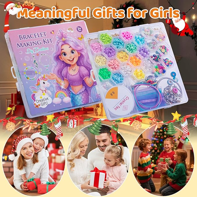 Taybonds Bracelet Making Kit for Girls Ages 4-12, 2200+ Beads Jewelry Craft Set with Charms, Unicorn Mermaid Pendants, Alphabet Beads, DIY Necklace Bracelet Kit Gift for Kids