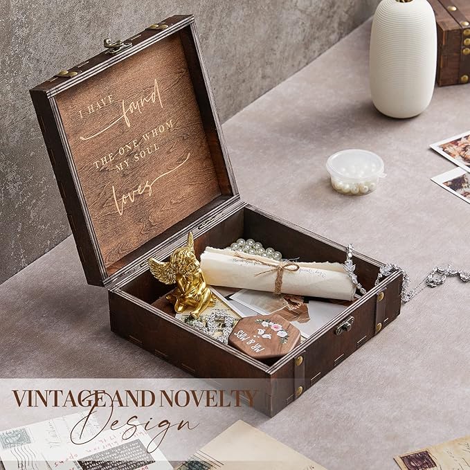 AW BRIDAL Mr and Mrs Wedding Keepsake Box for Couples, Wooden Memory Boxes with Lids, Bridal Shower Gifts for Bride Bachelorette Party, 2025 Engagement Gift for Newlyweds and Marriage Couple