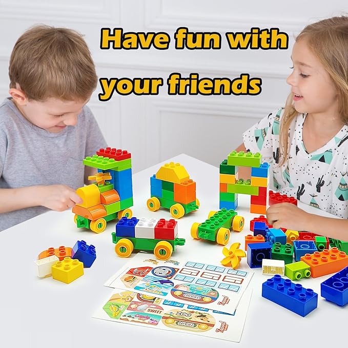 90 Pcs Classic Building Blocks Set for Toddlers 3-6, Large Building Bricks Train Educational Toy STEM Toys Compatible with Major Brands Gift for Kids