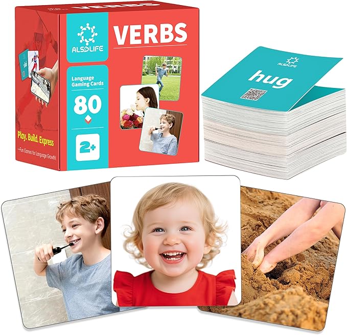 80 Verb Cards with Action Videos| Thick Action Verb Flash Cards for Speech Therapy| Verbs Flash Cards for Toddler Learning Cards Action Words| Picture Cards for Speech Therapy Games