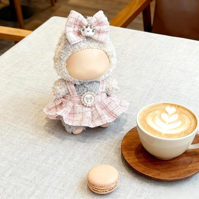 Clothes for LABUBU 17cm Doll (NO Doll), Outfit for LABUBU, Dress and Hairpin Set for LABUBU Dress Up, Fashion and Premium Dolls Accessories for LABUBU (Style D)