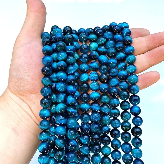 8mm 45PCS Blue Tiger Eye Beads Natural Stone Gemstone Spacer Loose Beads for Jewelry Making DIY Bracelet Semi Precious Beads Strand 15 inches
