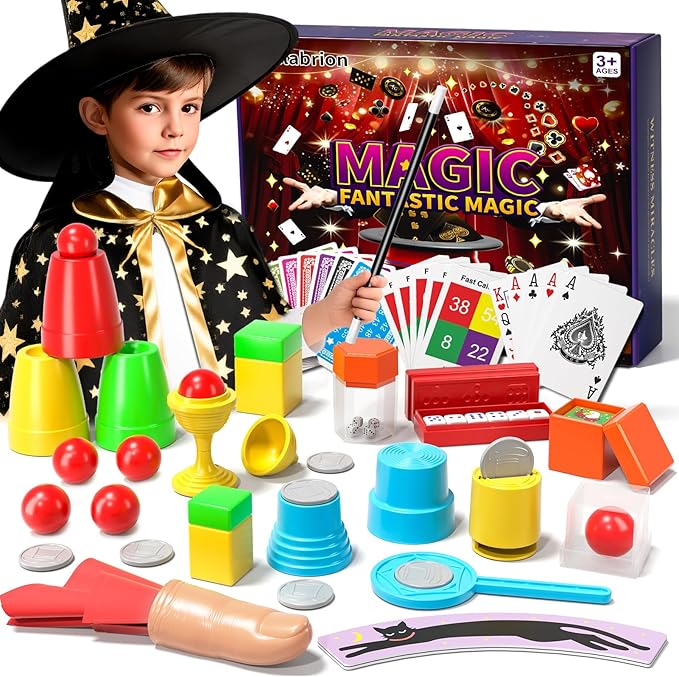 Magic Kit for Kids 6-8-10-12, 98 Magic Tricks Set for Kids with Magician Costume and Magic Wand, Halloween Christmas Birthday Gifts Toys Magic Set for Ages 4 5 6 7 8 9 10 11 12 Years Old Boys Girls