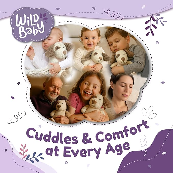 WILD BABY Microwavable & Weighted Plush Toy - Dog Stuffed Animal for Comfort & Warmth - Soft, Heatable Plushie for Snuggles - Great for Kids, Toddlers & All Ages