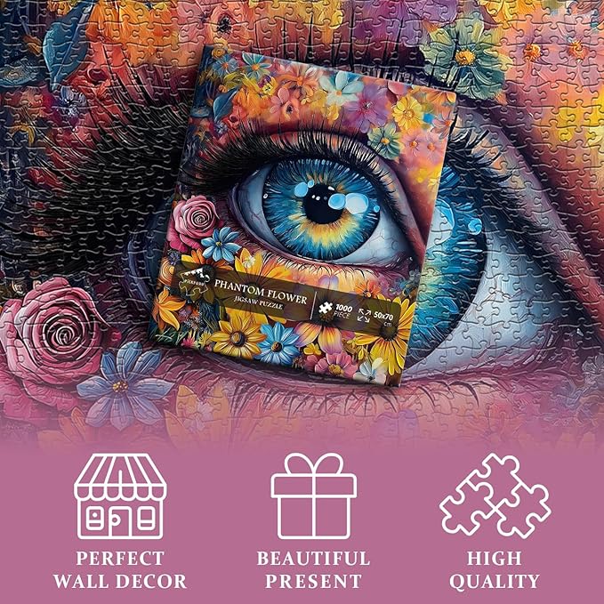Impossible Puzzle for Adults 1000 Pieces, PICKFORU Eye Flower Vintage Jigsaw Puzzle Abstract Art, Hard Difficult Challenge for Adults